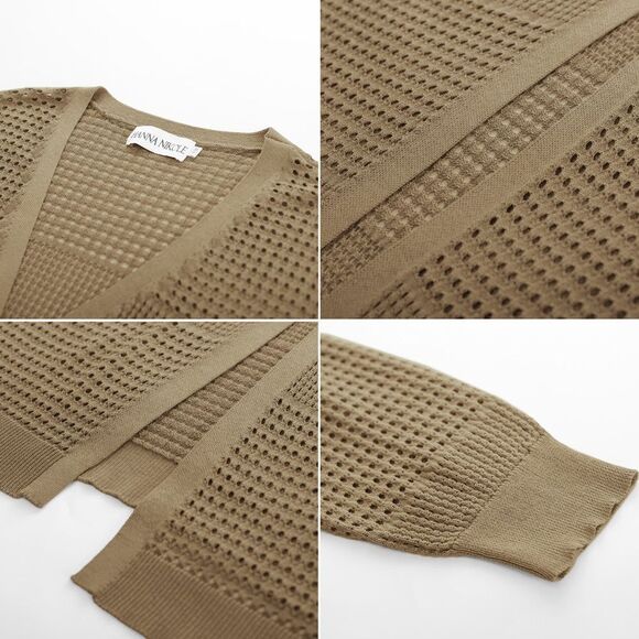 Hanna Nikole Plus Size 20W Hollowed-Out Cardigan Long Sleeve Open Front Knitwear - Picture 2 of 10